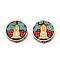 Handmade Indonesia Beads, with Brass Findings and Rubble, Flat Round with Saint, Golden, 30x28.5x9.5mm, Hole: 1.8mm