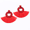 Alloy Stud Earrings, with Tassel, Red, 60x80mm