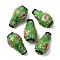 Handmade Lampwork Beads, Bumpy Vase with Floral Pattern, Green, 29~31x17x16.5mm, Hole: 2mm
