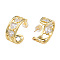 Cubic Zirconia Heart Half Hoop Earrings, Golden Brass Chunky Stud Earrings for Women, Nickel Free, Clear, 27x21mm, Pin: 0.7mm