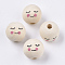 Natural Wood European Beads, Printed, Large Hole Beads, Round, Old Lace, 15~16mm, Hole: 4mm