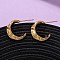 Brass C-Shaped Stud Earrings, Nickel Free, Real 18K Gold Plated, 18.5x25x8mm