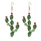 Brass Glass Bead Cactus Dangle Earrings, Golden, 79mm