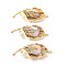 Leaf Brass Brooches for Women, with Natural Pearl Bead, Real 14K Gold Plated, 21x58.5mm