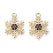 Golden Plated Alloy Pendants, with Rhinestone, Snowflake, for Christmas, Colorful, 19x14.3x2.3mm, Hole: 2mm