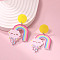 Valentine's Day Acrylic Heart Dangle Stud Earrings, Platinum, Colorful, 54x32mm