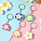 Polymer Clay Pendant Keychains, with Iron Split Key Rings, Flower, Mixed Color, Platinum, 75mm