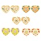 Heart Real 18K Gold Plated Brass Stud Earrings, with Enamel and Clear Cubic Zirconia, Mixed Color, 13x13.5mm