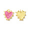 Rack Plating Brass Enamel Pendants, with Jump Ring, Lead Free & Cadmium Free, Heart Charm, Real 18K Gold Plated, Camellia, 19x18x3mm, Hole: 3.5mm