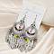 Ring & Feather Alloy & Glass Chandelier Earrings, Antique Silver, 90.5x32mm