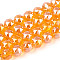 AB Color Plated Transparent Glass Round Beads Strands, Faceted, Orange, 7.5~8.5x7~7.5mm, Hole: 1.2~1.6mm, about 25~26pcs/strand, 6.89~7.48''(17.5~19cm)