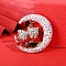Alloy Rhinestone Keychains, Moon, Teddy Bear, Siam, 110mm