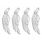 4Pcs 925 Sterling Silver Pendants, with Jump Rings, Wing Charms, with 1Pc Polishing Cloth, Silver, 19x6.5x1.2mm, Hole: 4mm