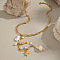 Fashion Ocean 304 Stainless Steel & Natural Pearl & Natural Shell Fish Starfish Pendant Y Necklaces for Women, White, Real 18K Gold Plated, 15.75 inch(40cm)