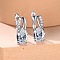 Brass Cubic Zirconia Stud Earrings, Oval, Platinum, Clear, 16x13mm