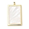 Natural Shell Pendants, Geometric Charms with Brass Settings, Real 18K Gold Plated, Long-Lasting Plated, Rack Plating, Lead Free & Cadmium Free, Seashell Color, Rectangle, 47.5x30x3mm, Hole: 3.5x3.5mm