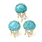 Brass Micro Pave Cubic Zirconia Stud Earring Findings with Natural Turquoise, Jellyfish, Facted, Rack Plating, 19.5x13mm, Hole: 1.8mm, Pin: 0.8x12.5mm