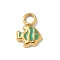 Ion Plating(IP) 304 Stainless Steel Enamel Charms, Real 14K Gold Plated, Fish Charm, Medium Sea Green, 10x7.5x2mm, Hole: 2.5mm