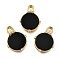 Brass Micro Pave Cubic Zirconia Pendants, with Black Agate, Flat Round Charms, Lead Free & Cadmium Free, Rack Plating, Long-Lasting Plated, Real 18K Gold Plated, 20x15.5x5mm, Hole: 4x3mm