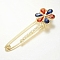 Alloy Glass Rhinestone Brooches, Flower, Golden, 82x25mm, Pin: 1.8mm