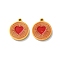 Ion Plating(IP) 304 Stainless Steel Enamel Charms, Flat Round Charm, Real 18K Gold Plated, Heart, 12.5x11x1.5mm, Hole: 1mm