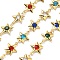 Brass Glass Link Chains, with Star Charms & Spool, Long-Lasting Plated, Soldered, Lead Free & Cadmium Free, Rack Plating, Real 18K Gold Plated, Mixed Color, 14x10.5x3mm