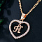 Alloy Crystal Rhinestone Heart with Initial Pendant Necklaces, Rose Gold, Letter H, 16.93 inch(43cm)