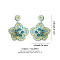 Glass Seed Beads & Plastic Flower Dangle Stud Earrings, Light Blue, 56x45mm