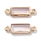 Brass Pave Glass Connector Charms, Real 18K Gold Plated, Rectangle Links, Cadmium Free & Nickel Free & Lead Free, Lavender Blush, 12x3.5x1.5mm, Hole: 0.8mm