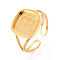 304 Stainless Steel Cuff Ring Components, Square Pad Ring Setting, Ion Plating(IP), Real 18K Gold Plated, Tray: 11.2x11.2mm, 13mm, Inner Diameter: Adjustable