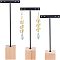 Iron Earring Stands Set, with Beechwood Square Chassis, Black, 4x7.5x12~16cm, Hole: 2mm, 3pcs/set