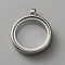 304 Stainless Steel Locket Pendants, Double Sides with Glass, DIY Accessories for Jewelry Pendant Making, Flat Round Charm, Stainless Steel Color, 31x25x6mm, Hole: 4mm