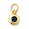Brass Cubic Zirconia Charms, Flat Round Charms, Cadmium Free & Lead Free, Real 18K Gold Plated, Long-Lasting Plated, Prussian Blue, 8x6x2.5mm, Hole: 3mm