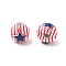 Independence Day Themes Wood European Beads, Large Hole Beads, Round, Printed, Star, 15.5mm, Hole: 4.5mm