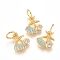 Brass Charms, with Micro Pave Cubic Zirconia, Enamel and Jump Rings, Starfish with Scallop, Clear & Sky Blue, Golden, 10x8x2mm, Hole: 3.2mm
