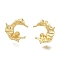 Brass Stud Earring Findings, with 925 Sterling Silver Needle, with Loop, Moon, Real 18K Gold Plated, 19x19mm, Hole: 1mm, Pin: 0.8x11.5mm