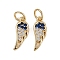 Brass Micro Pave Cubic Zirconia Pendants, Wing Charms, Rack Plating, Cadmium Free & Lead Free, Long-Lasting Plated, with Jump Ring, Real 18K Gold Plated, 14x5.5x2mm, Hole: 3.2mm