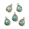 Natural Amazonite Faceted Pendants, Rack Plating Golden Plated Brass Teardrop Charms, 14x9.5x4mm, Hole: 1.4mm