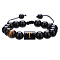 Adjustable Natural Tiger Eye and Glass Beaded Braided Bead Bracelets for Men Women, Column with Letter, Black, Letter T, 6-1/4~10-1/4 inch(16~26cm)