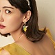 Boucles d'oreilles pendantes en résine citron avec feuille et fleur d'imitation perle EJEW-TA00192-3