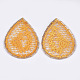 ポリエステル織りの大きなペンダント装飾  鉄パーツ  花と涙  ライトゴールド  オレンジ  53~54.5x37.5x2mm WOVE-T008-04C-2