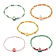 5 pièces 5 style citron & fraise & pastèque argile polymère & perles de verre ensemble de bracelets extensibles BJEW-JB09102-1