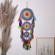 インド風の鉄織りウェブ/ネット、羽のペンダント装飾付き  綿コードぶら下げ家の壁の装飾  カラフル  1100x350mm PW-WG84324-01-3