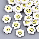 Handmade Polymer Clay Cabochons, Flower with Smile, White, 9~10x9.5~10.5x2mm