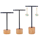 FINGERINSPIRE Black Metal 3 Pcs T Bar Earring Display Stand with Wooden Base Jewelry Holders Hanging Jewelry Organizer for Store Retail Photography Props【Black- Round Base EDIS-WH0016-02-1