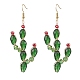 Серьги-подвески в виде кактусов из латунных стеклянных бусин EJEW-TA00753-1