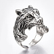 Сплав манжеты кольца пальцев, широкая полоса кольца, волк, античное серебро, размер США 9 3/4 (19.5 мм)