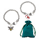 2 pièces 2 styles abeille et coeur rose bracelets à breloques en strass sertis d'émail BJEW-AB00006-1