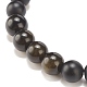 2Pcs 2 Style Natural Golden Sheen Obsidian & Dalmatian & Synthetic Black Stone Round Beaded Stretch Bracelets Set BJEW-JB08187-7