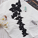 ポリエステル刺繍レースアップリケ  チャイナドレスの飾りアクセサリー  ドレス  花  ブラック  435x122x1mm DIY-WH0401-95-3